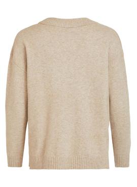 Jersey Vila Viril Oversize V Neck Beige Para Mujer