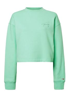 Sudadera Tommy Jeans Signature Crop Verde Mujer