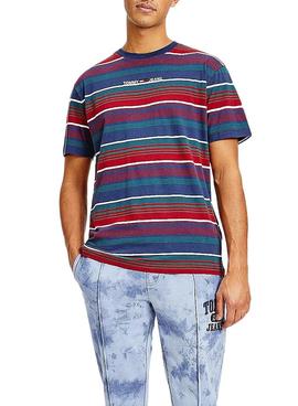 Camiseta Tommy Jeans Linear Logo Rayas Azul y rojo