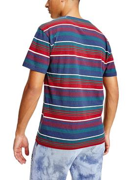 Camiseta Tommy Jeans Linear Logo Rayas Azul y rojo