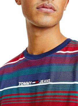 Camiseta Tommy Jeans Linear Logo Rayas Azul y rojo