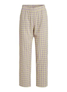 Pantalon Vila Checky Vichy Amarillo y Lila Mujer