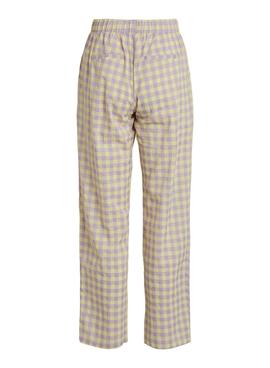 Pantalon Vila Checky Vichy Amarillo y Lila Mujer