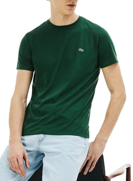 Camiseta Lacoste Verde Menta Liso de Algodón Para Hombre