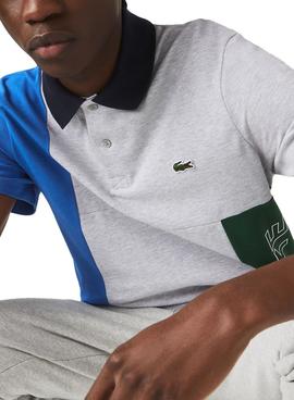 Polo Lacoste Color Block Gris para Hombre