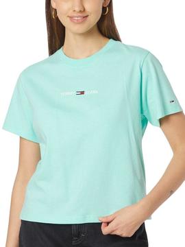 Camiseta Tommy Jeans Linear Logo Verde para Mujer