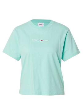 Camiseta Tommy Jeans Linear Logo Verde para Mujer