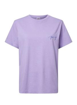 Camiseta Tommy Jeans Signature Violeta para Mujer