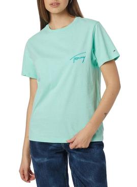 Camiseta Tommy Jeans Signature Verde para Mujer