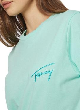 Camiseta Tommy Jeans Signature Verde para Mujer