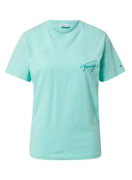 Camiseta Tommy Jeans Signature Verde para Mujer