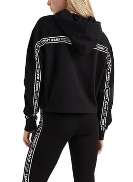Sudadera Tommy Jeans Bxy Crop Taping Negro Mujer