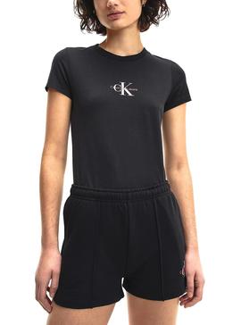 Camiseta Calvin Klein Monogram Slim Negra Mujer