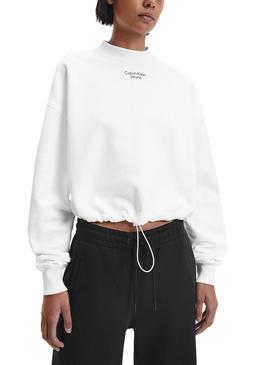 Sudadera Calvin Klein Stacked Logo Blanca Mujer