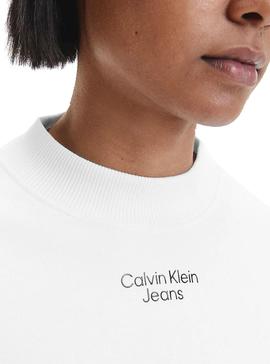 Sudadera Calvin Klein Stacked Logo Blanca Mujer