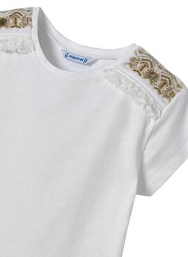 Camiseta Mayoral Bordados Blanca para Niña