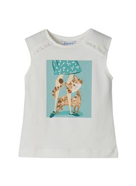 Camiseta Mayoral Gato Blanca para Niña