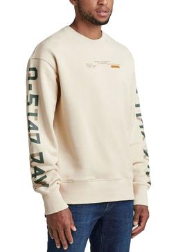 Sudadera G-Star Sleeve Graphics Beige para Hombre