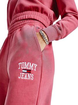 Pantalon Tommy Jeans College Logo Baggy Rosa Mujer