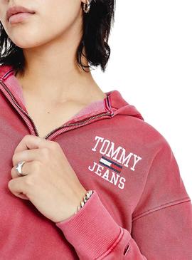 Sudadera Tommy Jeans Crop College Logo Rosa Mujer