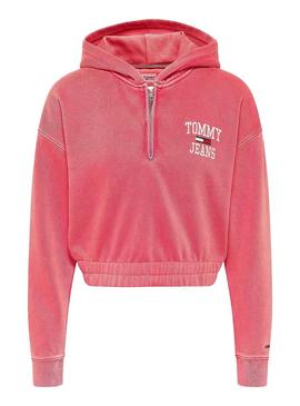 Sudadera Tommy Jeans Crop College Logo Rosa Mujer
