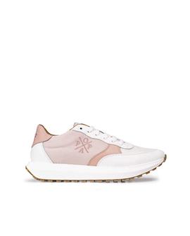 Zapatillas De Piel Mujer Blanco Y Rosa POPA