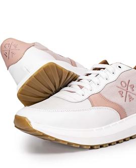 Zapatillas De Piel Mujer Blanco Y Rosa POPA