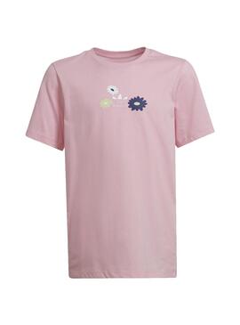 Camiseta Adidas Logo Flores Rosa para Niña