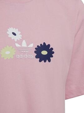 Camiseta Adidas Logo Flores Rosa para Niña