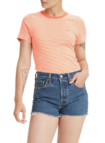 doble tubo respirador Abolladura Camiseta Levis Rib Rayas Naranja para Mujer