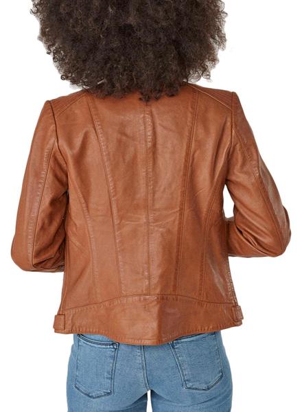 Cazadora Naf Piel Cuello Mao Camel para Mujer