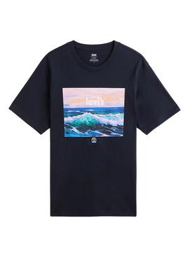 Camiseta Levis Relaxed Waves Negra para Hombre