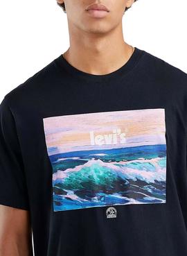 Camiseta Levis Relaxed Waves Negra para Hombre