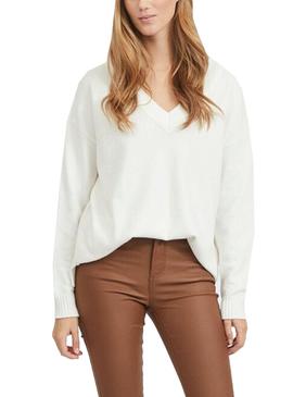 Jersey Vila Ril Oversize Cuello V Blanco Mujer