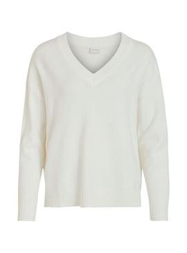 Jersey Vila Ril Oversize Cuello V Blanco Mujer