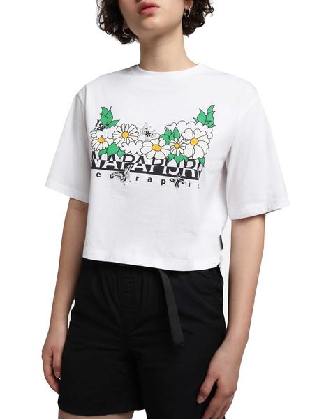 Camiseta Napapijri Veny Flor Cropped Blanca Mujer