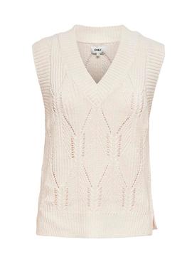 Chaleco Only Lasta Punto Beige para Mujer