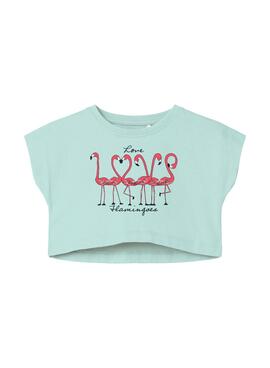 Camiseta Name It Vilma Crop Azul Flamencos Niña