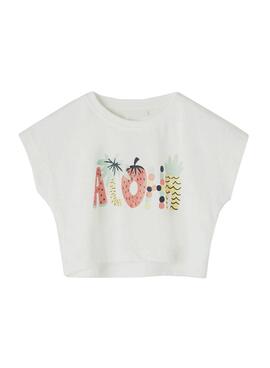 Camiseta Name It Vilma Crop Aloha Blanca para Niña