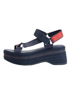 Sandalias Tommy Jeans Cuña Esparto Marino Mujer