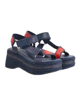 Sandalias Tommy Jeans Cuña Esparto Marino Mujer