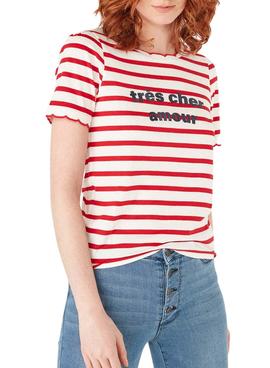 Camiseta Naf Naf Mensaje Rayas Roja para Mujer