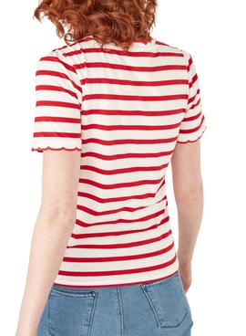 Camiseta Naf Naf Mensaje Rayas Roja para Mujer