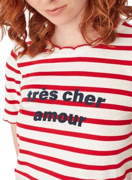 Camiseta Naf Naf Mensaje Rayas Roja para Mujer