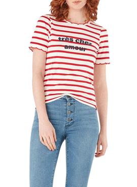 Camiseta Naf Naf Mensaje Rayas Roja para Mujer