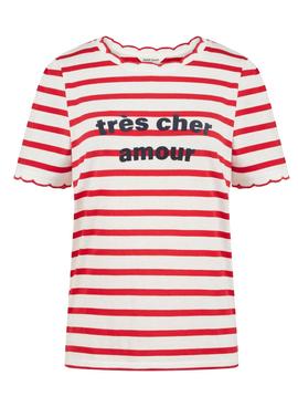 Camiseta Naf Naf Mensaje Rayas Roja para Mujer