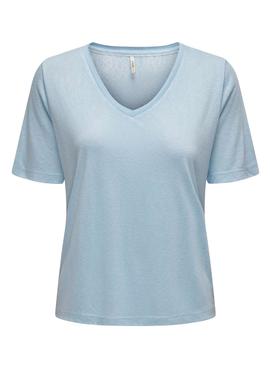 Camiseta Only Elise Cuello V Azul para Mujer