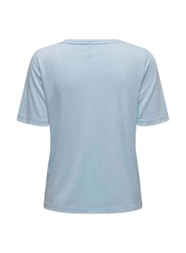 Camiseta Only Elise Cuello V Azul para Mujer