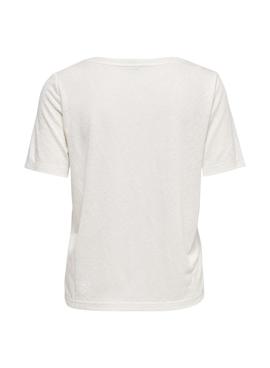 Camiseta Only Elise Cuello V Beige para Mujer