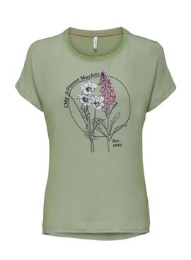 Camiseta Only Flora Market Verde para Mujer